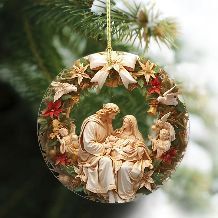 Christianartworkshop Decorazioni natalizie classiche da appendere con Sacra Famiglia e piccoli angeli - Acrilico - image 0