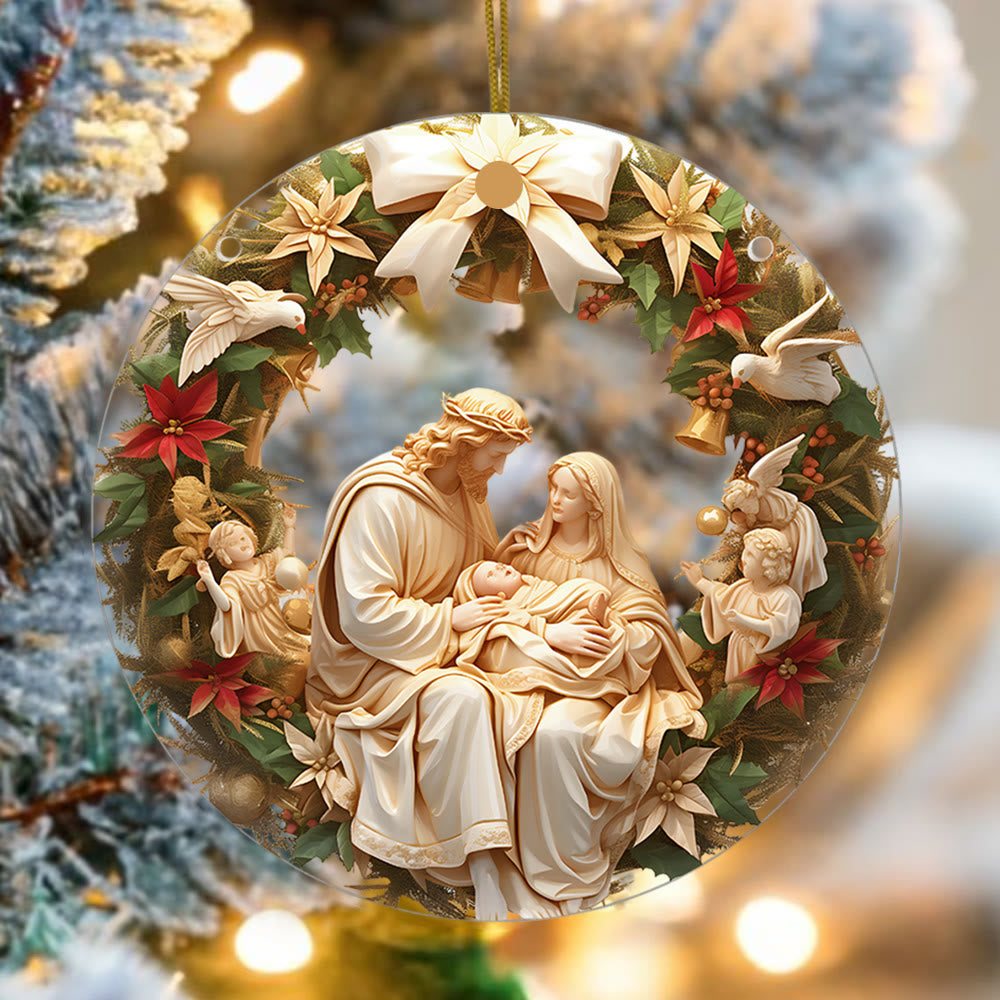 Christianartworkshop Decorazioni natalizie classiche da appendere con Sacra Famiglia e piccoli angeli - image 4