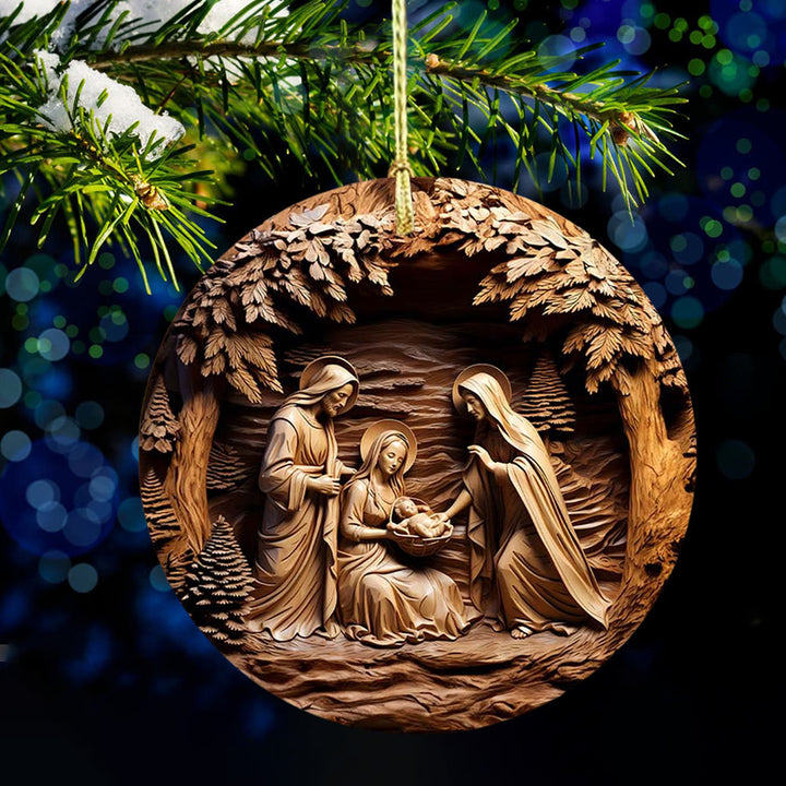 Christianartworkshop Decorazioni pendenti per la Natività della Sacra Famiglia in legno caldo e tono su tono - Ceramica - image 0