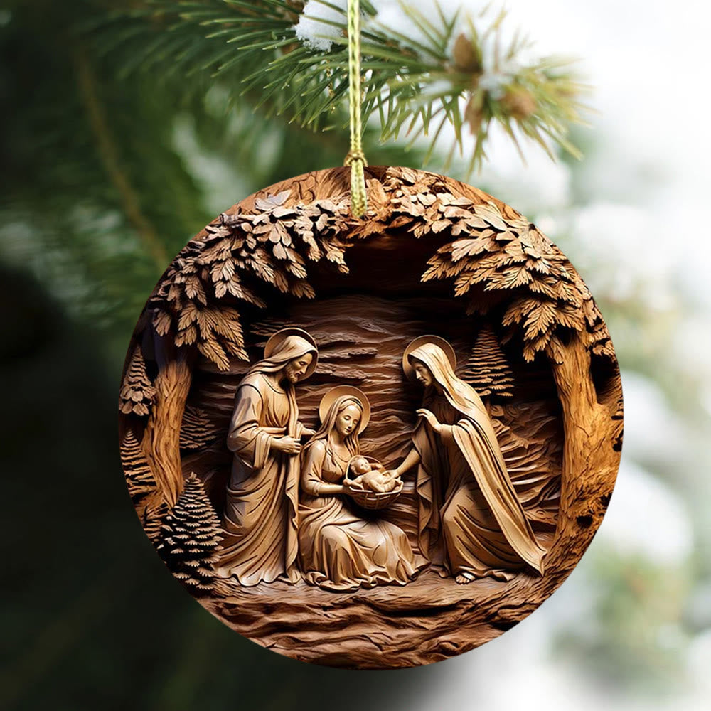 Christianartworkshop Decorazioni pendenti per la Natività della Sacra Famiglia in legno caldo e tono su tono - image 4
