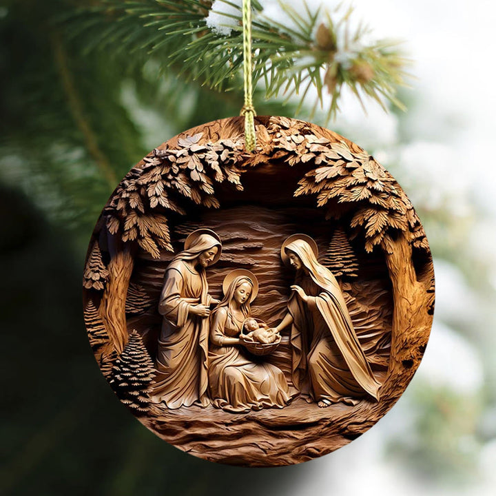 Christianartworkshop Decorazioni pendenti per la Natività della Sacra Famiglia in legno caldo e tono su tono - image 4