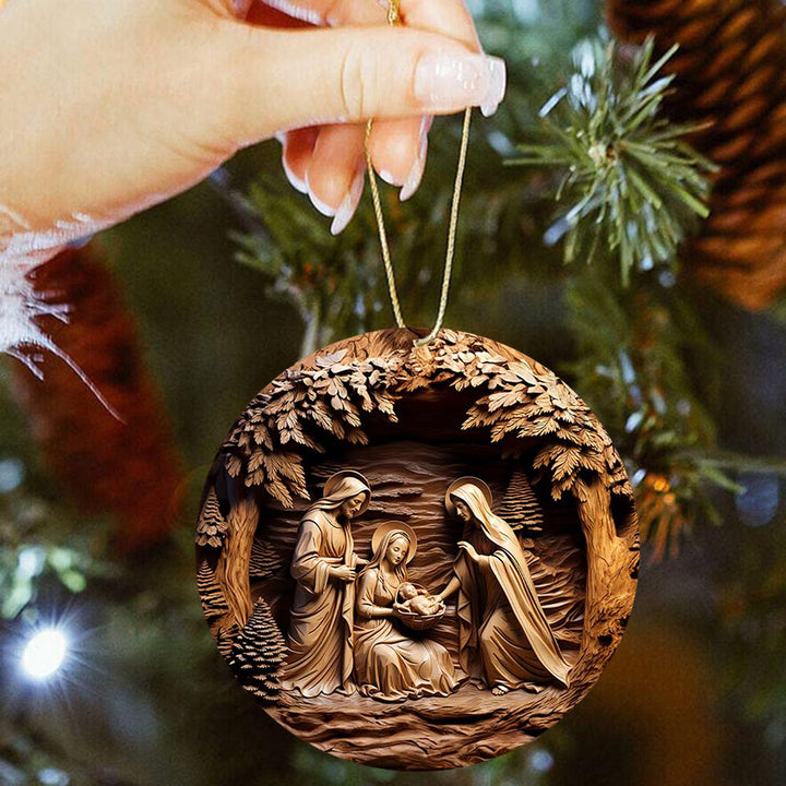Christianartworkshop Decorazioni pendenti per la Natività della Sacra Famiglia in legno caldo e tono su tono - image 2