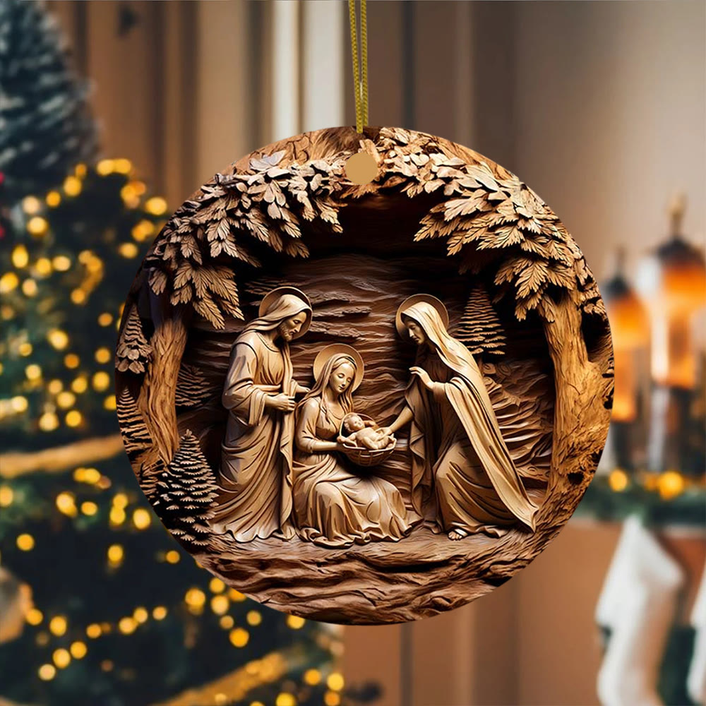 Christianartworkshop Decorazioni pendenti per la Natività della Sacra Famiglia in legno caldo e tono su tono - image 3