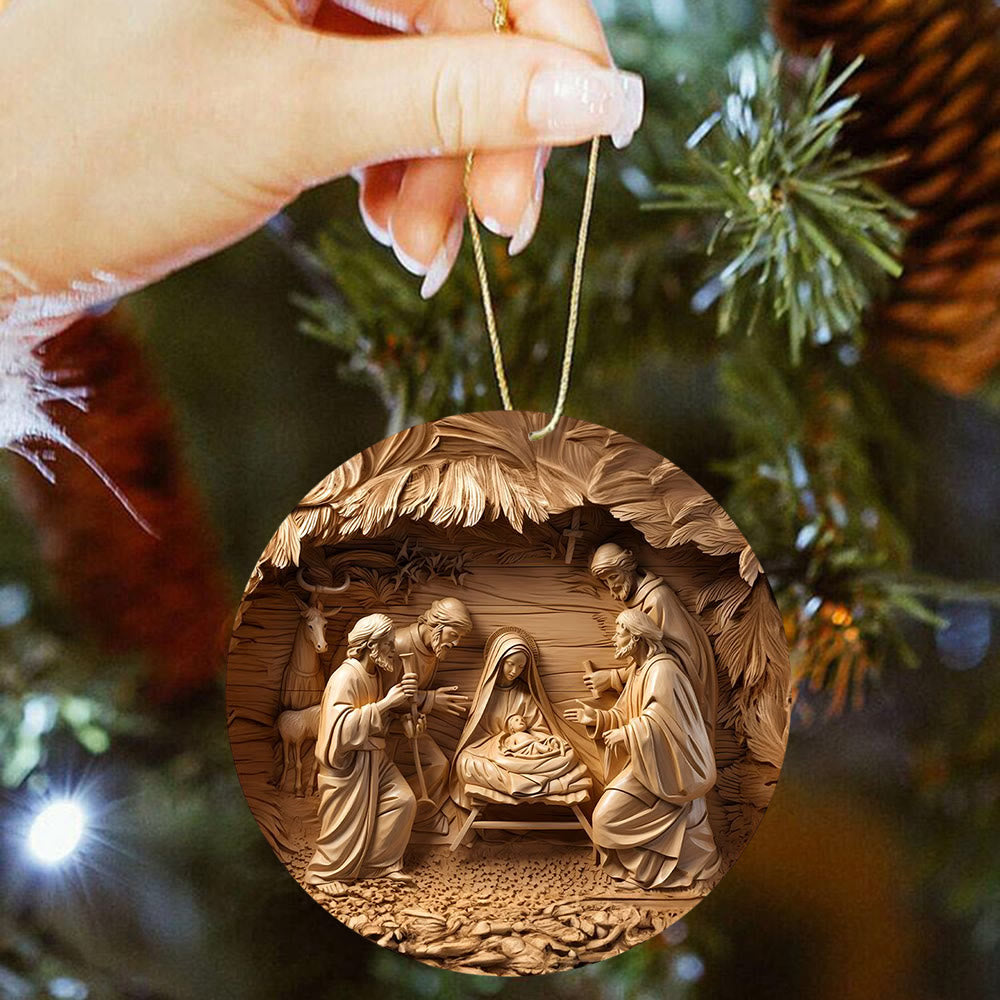 Christianartworkshop Presepe in legno con animali, decorazioni natalizie da appendere - image 1