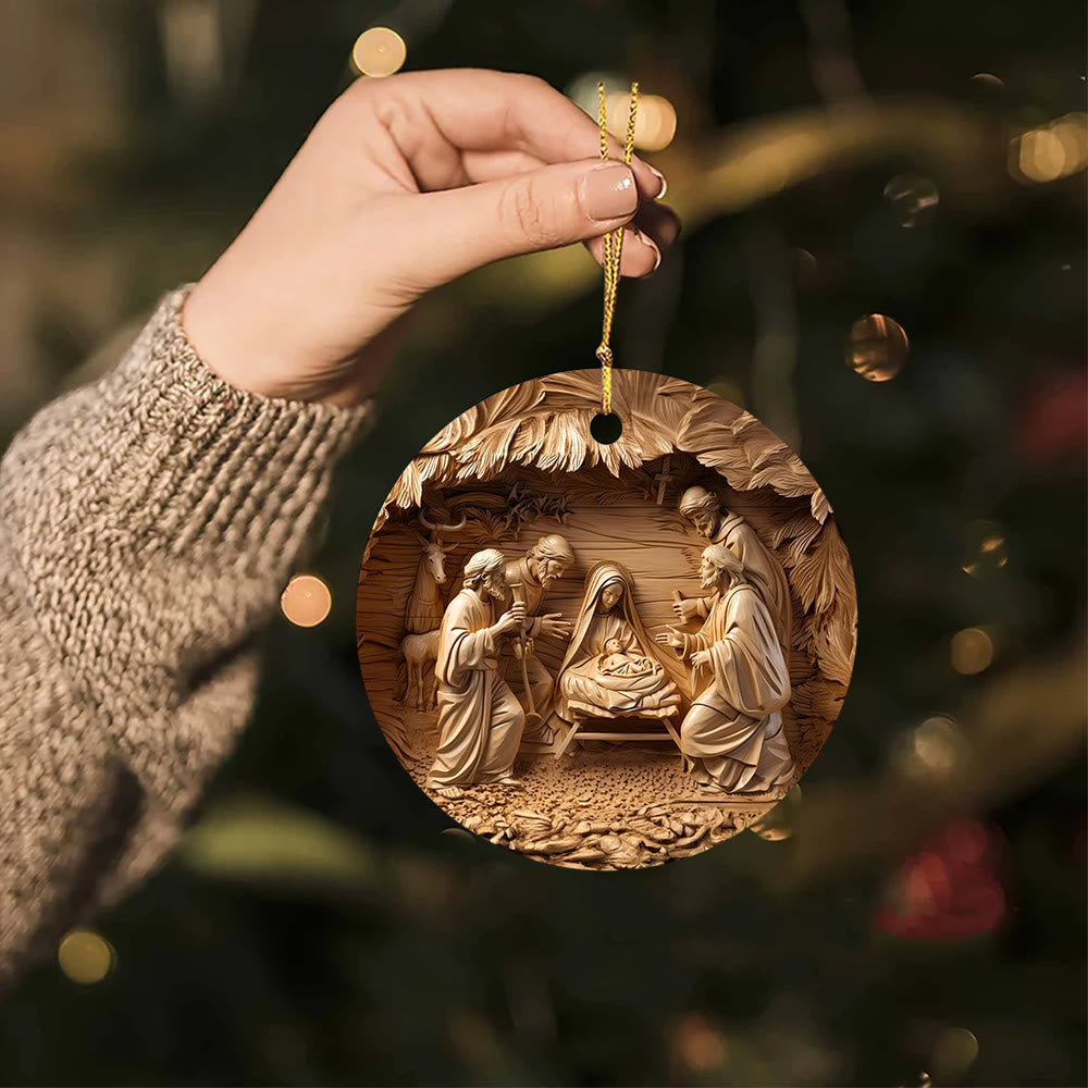Christianartworkshop Presepe in legno con animali, decorazioni natalizie da appendere - image 3