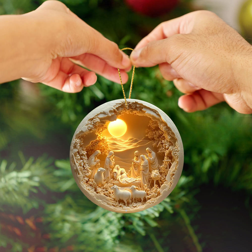 Christianartworkshop - Presepe accogliente color crema con pecore, decorazioni natalizie da appendere - Ceramica - image 1