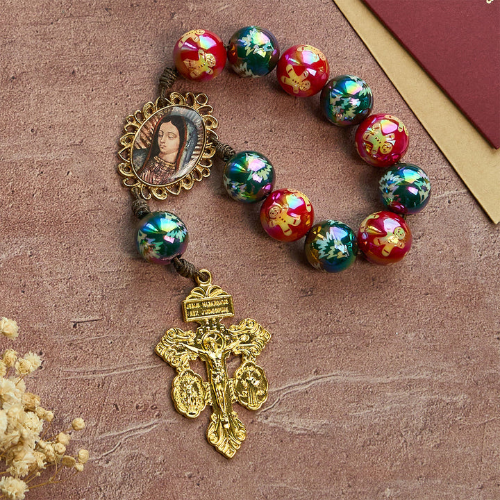 Christianartworkshop Regalo di Natale: Rosario tascabile con perline rosse e verdi per le feste di Natale: prega ovunque e in qualsiasi momento - image 6