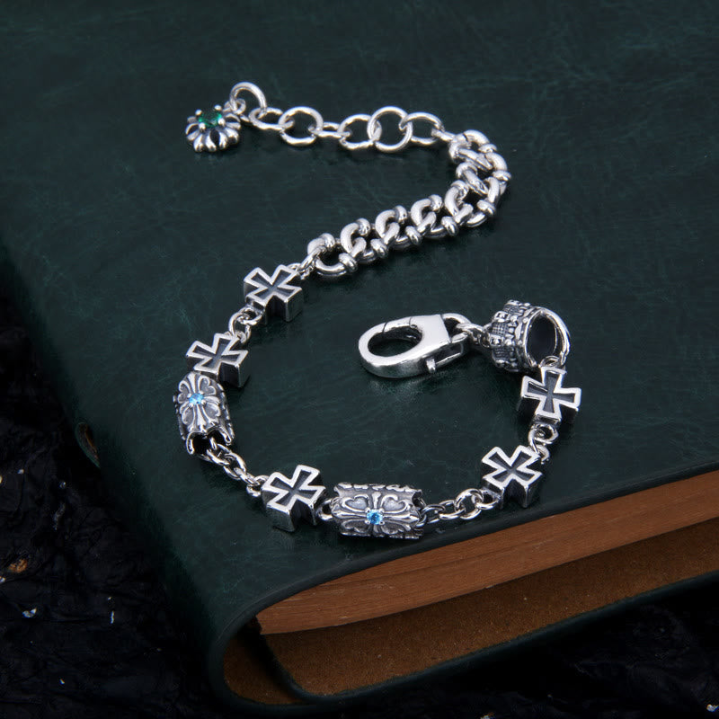 Christianartworkshop Bracciale classico in argento sterling 925 con croce e perline floreali gotiche - image 1