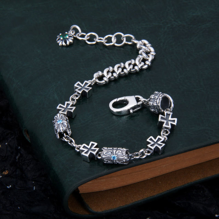 Christianartworkshop Bracciale classico in argento sterling 925 con croce e perline floreali gotiche - image 1