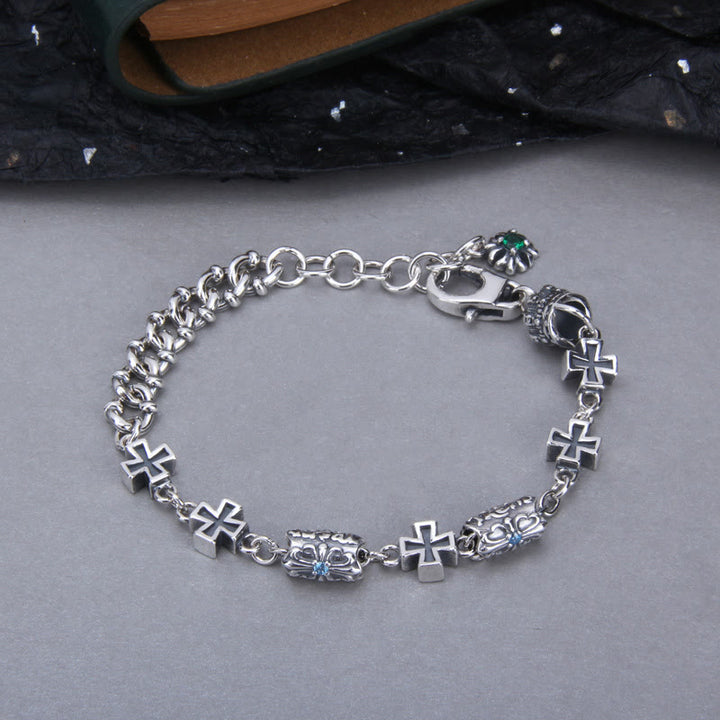 Christianartworkshop Bracciale classico in argento sterling 925 con croce e perline floreali gotiche - image 3