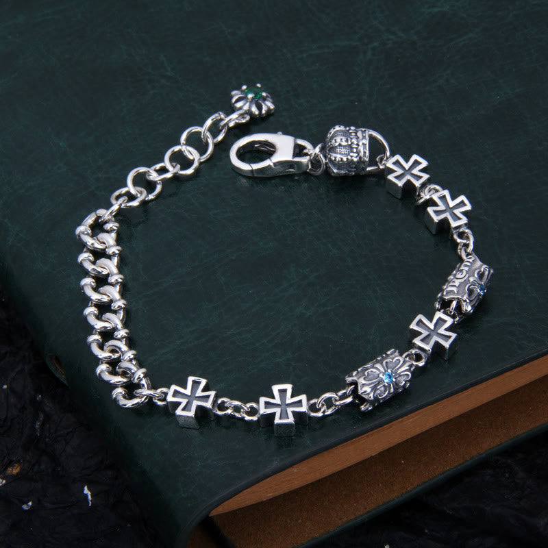 Christianartworkshop Bracciale classico in argento sterling 925 con croce e perline floreali gotiche - Circonferenza del polso: 6,69''-7,87''/17 cm-20 cm - image 0
