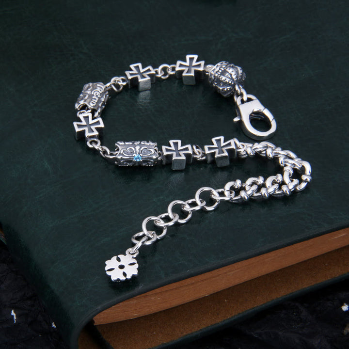Christianartworkshop Bracciale classico in argento sterling 925 con croce e perline floreali gotiche - image 2