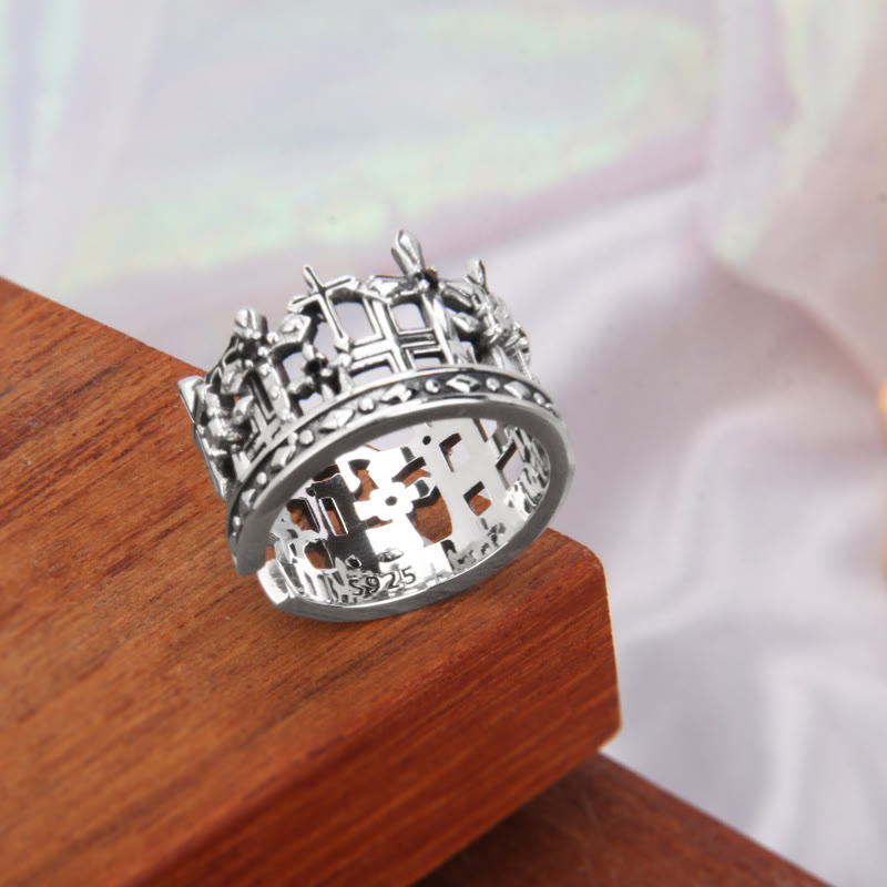 Christianartworkshop Anello con corona a croce gotica in argento sterling 925 con motivi religiosi - image 1
