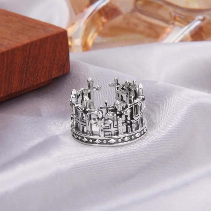 Christianartworkshop Anello con corona a croce gotica in argento sterling 925 con motivi religiosi - Adatto per taglie USA 6-8 - image 0