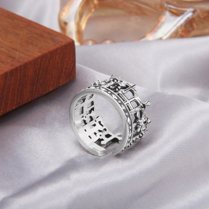 Christianartworkshop Anello con corona a croce gotica in argento sterling 925 con motivi religiosi - image 3