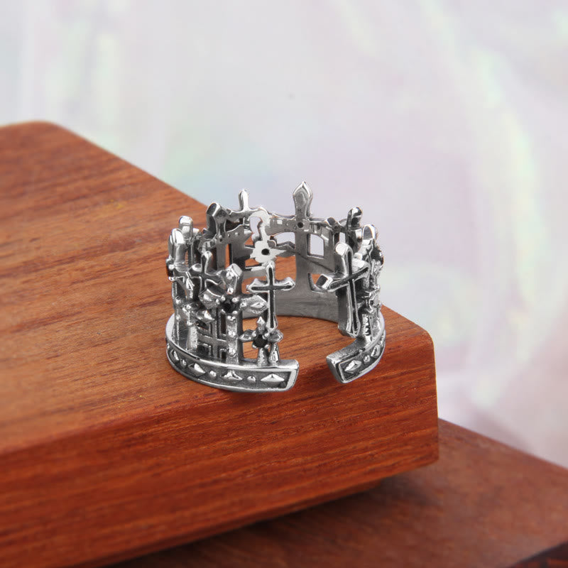 Christianartworkshop Anello con corona a croce gotica in argento sterling 925 con motivi religiosi - image 4