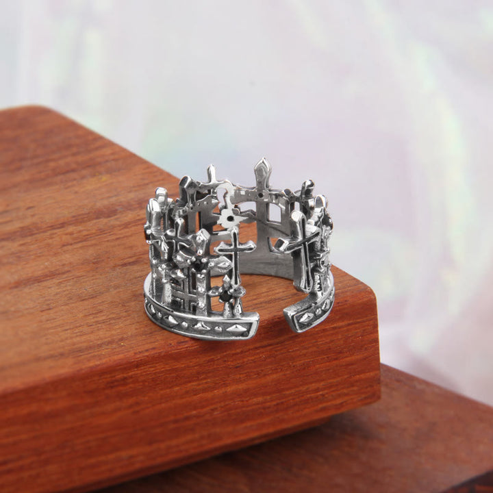 Christianartworkshop Anello con corona a croce gotica in argento sterling 925 con motivi religiosi - image 4
