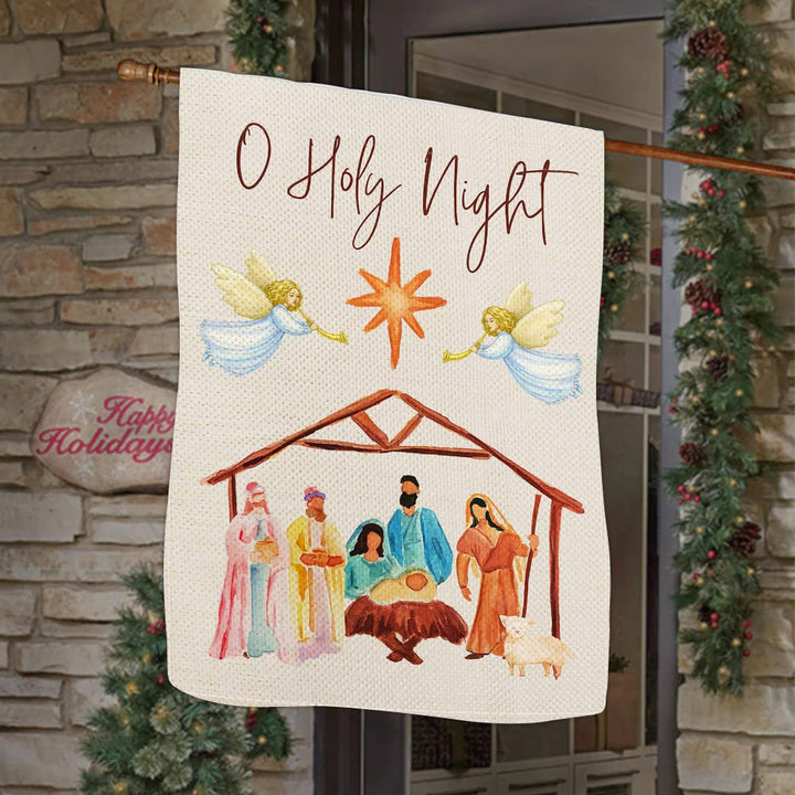Christianartworkshop Angeli che suonano il corno O Holy Night Natività Bandiera da giardino - image 1