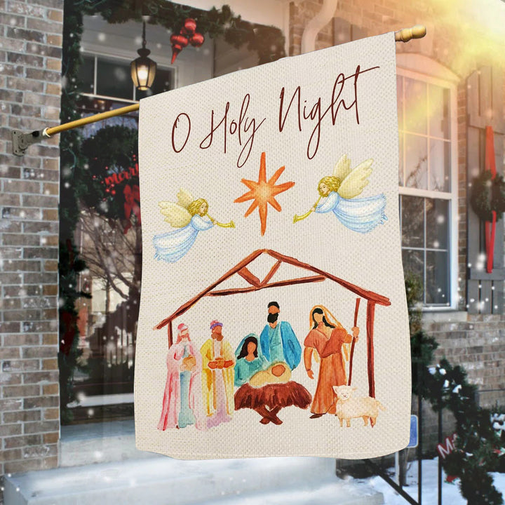 Christianartworkshop Angeli che suonano il corno O Holy Night Natività Bandiera da giardino - 90×150 cm (3×5 piedi) - image 0