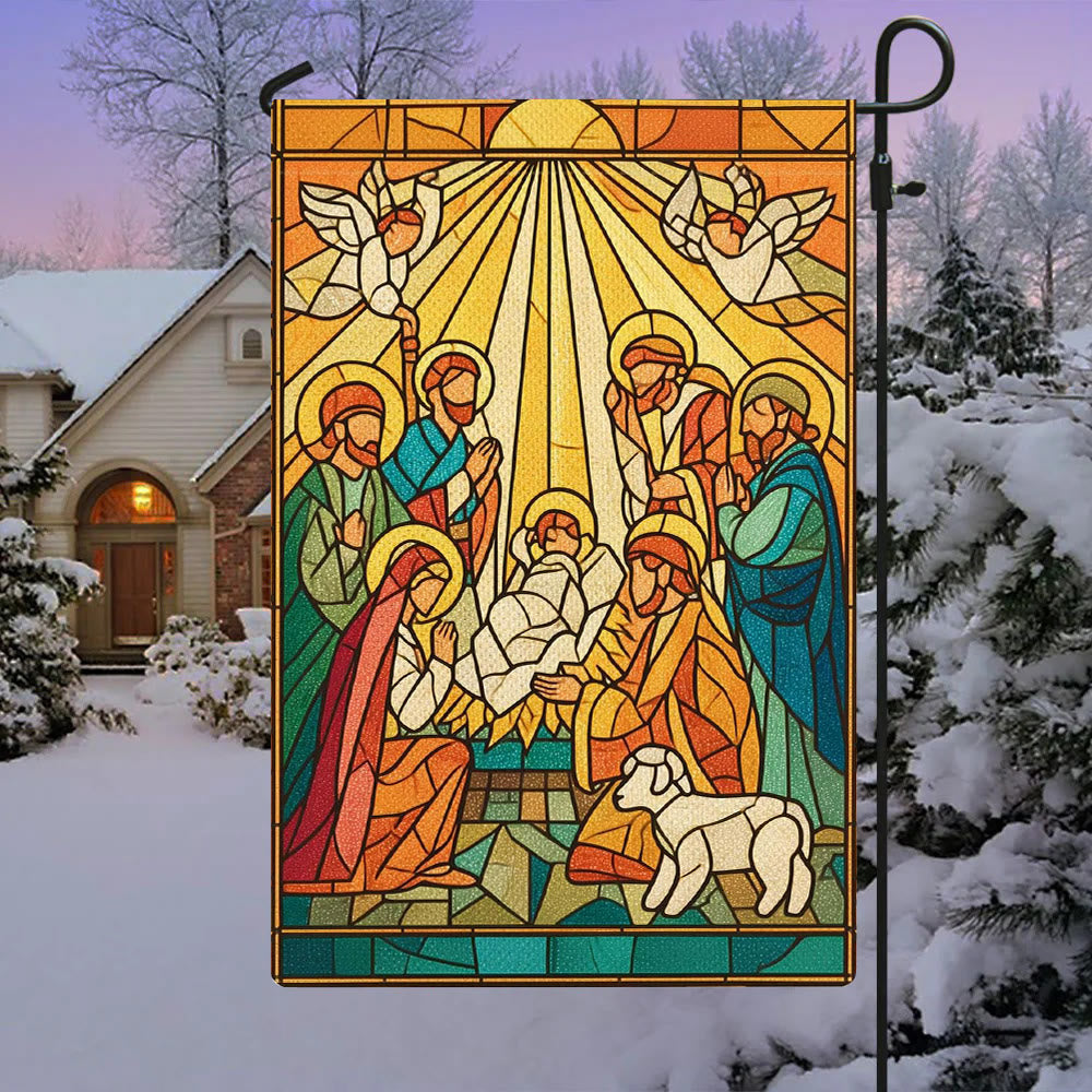 Bandiera da giardino della Natività colorata e luminosa di Christianartworkshop - Scena di fede natalizia luminosa - image 2
