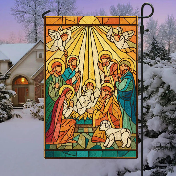 Bandiera da giardino della Natività colorata e luminosa di Christianartworkshop - Scena di fede natalizia luminosa - image 2