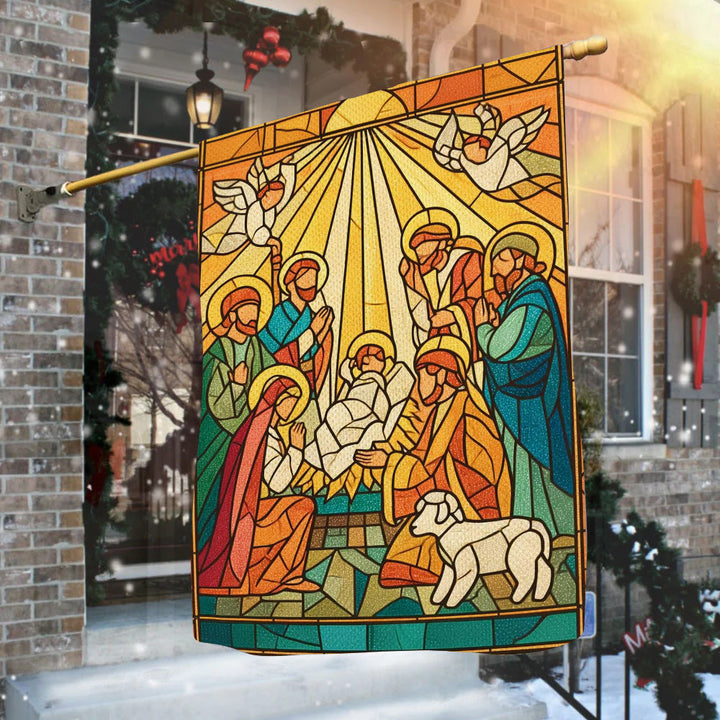 Bandiera da giardino della Natività colorata e luminosa di Christianartworkshop - Scena di fede natalizia luminosa - image 3
