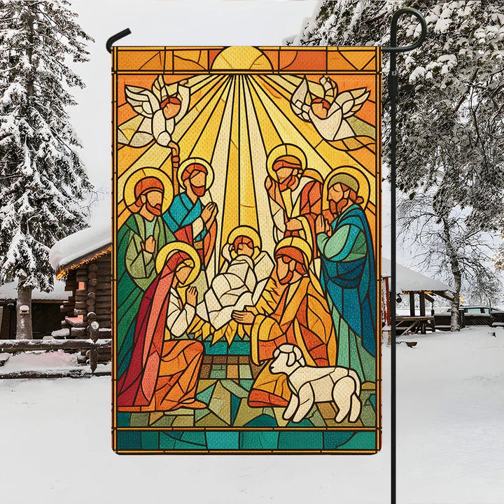 Bandiera da giardino della Natività colorata e luminosa di Christianartworkshop - Scena di fede natalizia luminosa - image 4