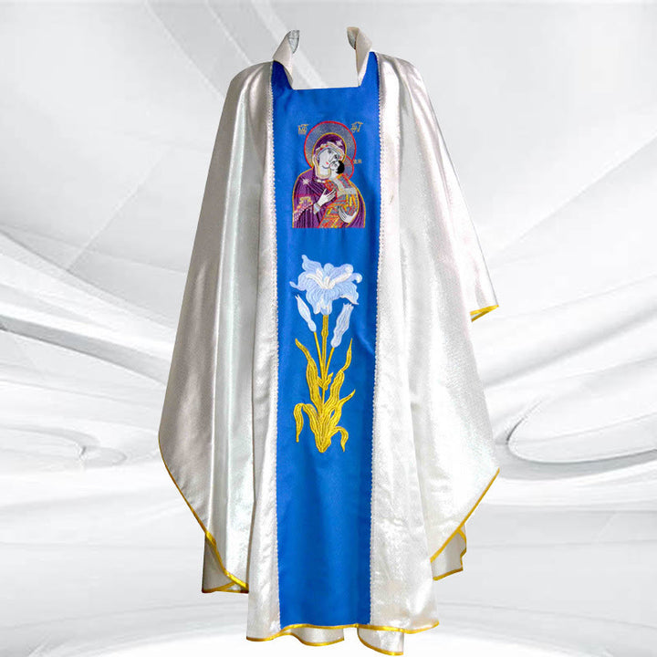 Christianartworkshop Casula di alta qualità in argento - bianco/blu e oro/rosso con motivi tematici - Bianco e blu - Taglia unica adatta alla maggior parte delle persone - image 0