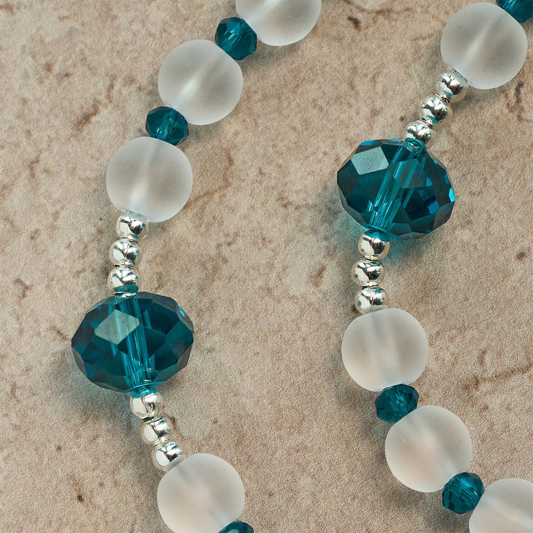 Christianartworkshop Rosario in vetro bianco satinato in stile blu oceano con crocifisso e Madonna - image 9