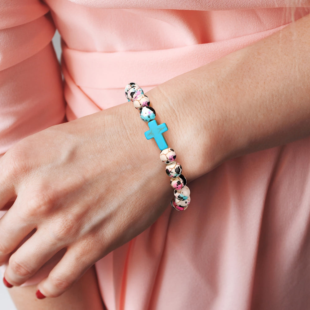 Christianartworkshop Bracciale con croce ispirata al Salmo 46:5 e perline colorate effetto crackle - image 1
