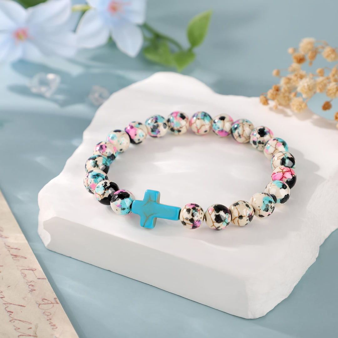 Christianartworkshop Bracciale con croce ispirata al Salmo 46:5 e perline colorate effetto crackle - image 3