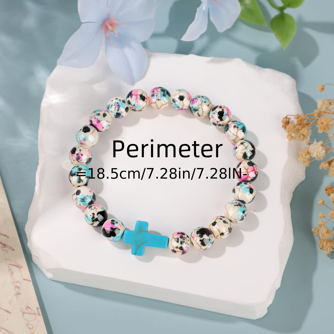 Christianartworkshop Bracciale con croce ispirata al Salmo 46:5 e perline colorate effetto crackle - image 4