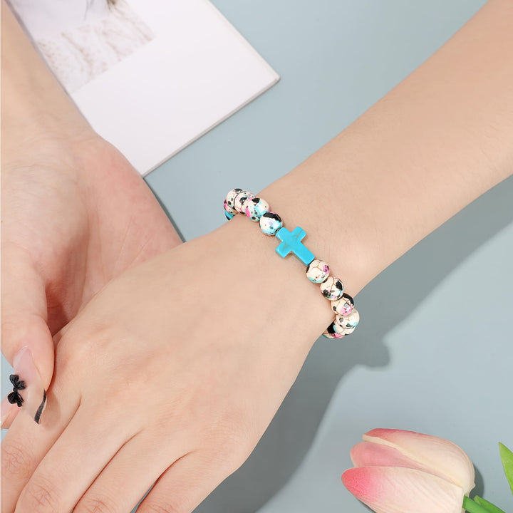 Christianartworkshop Bracciale con croce ispirata al Salmo 46:5 e perline colorate effetto crackle - image 2