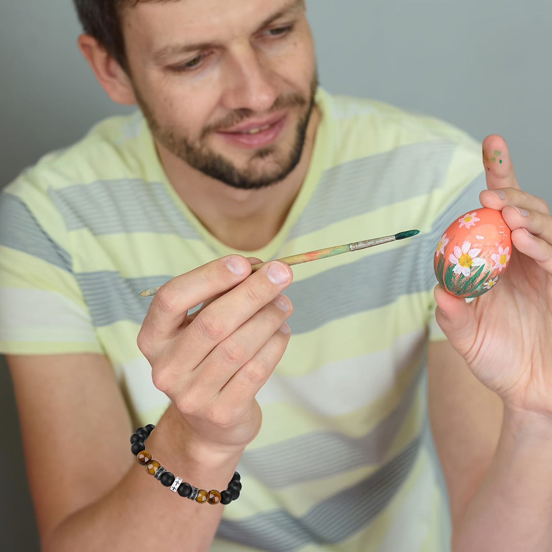 Bracciale con croce Christianartworkshop con occhio di tigre, onice nero e zirconi cubici - Acciaio inossidabile con accenti - image 5