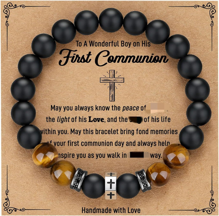 Bracciale con croce Christianartworkshop con occhio di tigre, onice nero e zirconi cubici - Acciaio inossidabile con accenti - D - image 3