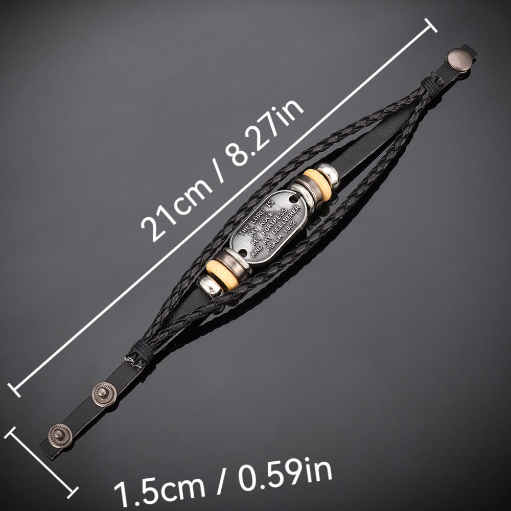 Bracciale in pelle intrecciata fatto a mano di Christianartworkshop con iscrizione del Salmo 18:2 - image 6