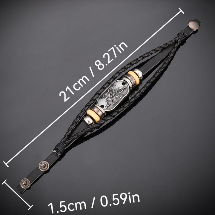 Bracciale in pelle intrecciata fatto a mano di Christianartworkshop con iscrizione del Salmo 18:2 - image 6