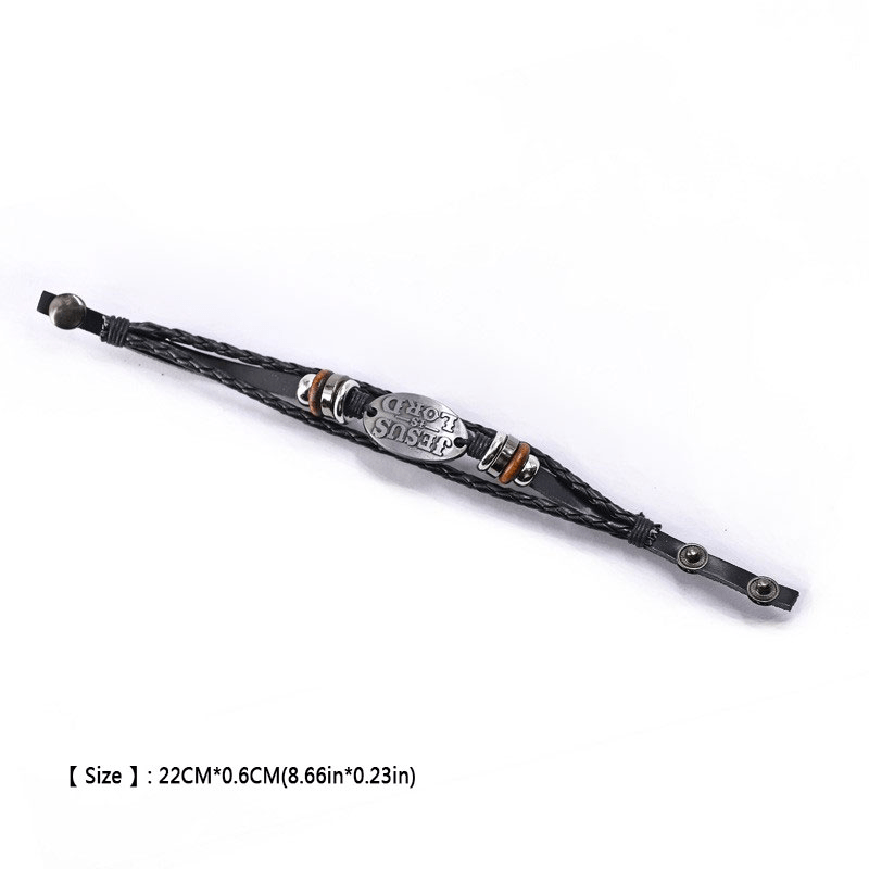 Bracciale in pelle intrecciata nera Christianartworkshop con iscrizione JESUS IS SIGNOR - image 9