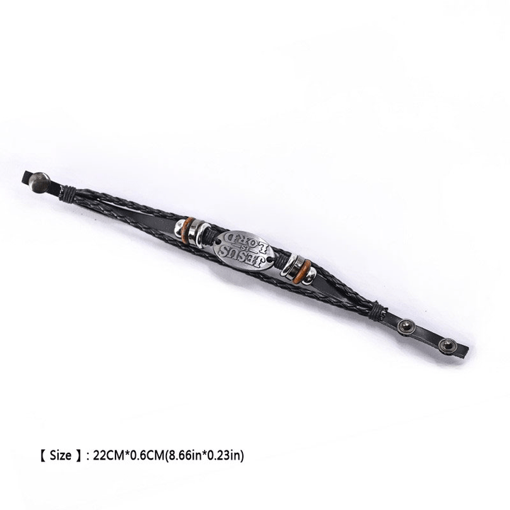 Bracciale in pelle intrecciata nera Christianartworkshop con iscrizione JESUS IS SIGNOR - image 9