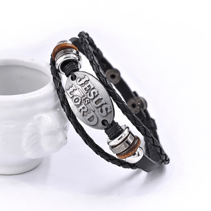 Christianartworkshop Bracciale in pelle intrecciata nera con iscrizione JESUS ​​IS LORD - image 5
