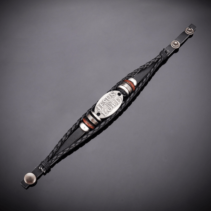 Christianartworkshop Bracciale in pelle intrecciata nera con iscrizione JESUS ​​IS LORD - image 3