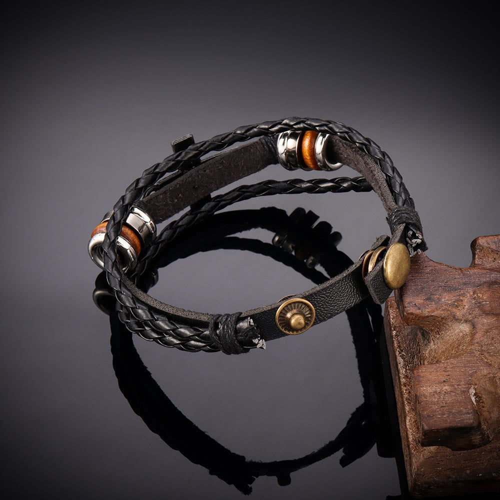 Christianartworkshop Bracciale in pelle intrecciata nera con croce e iscrizione TRUST IN GOD - image 4