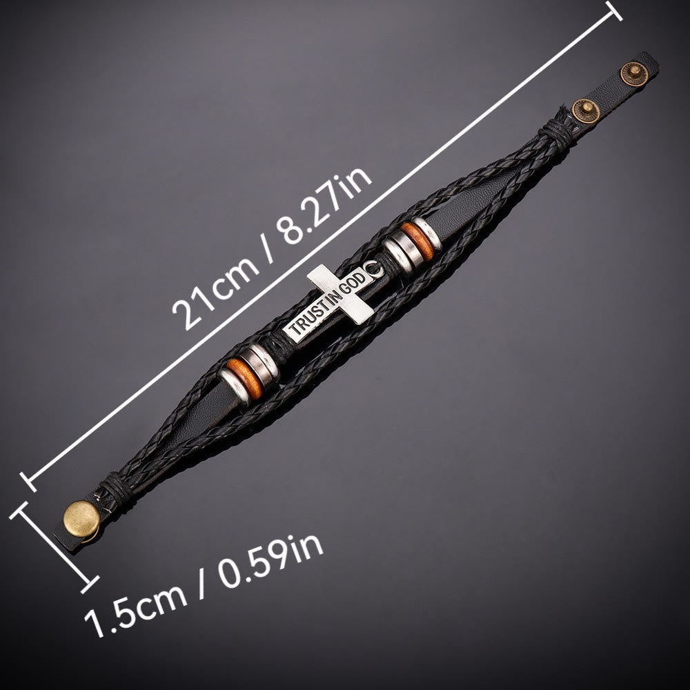Christianartworkshop Bracciale in pelle intrecciata nera con croce e iscrizione TRUST IN GOD - image 6