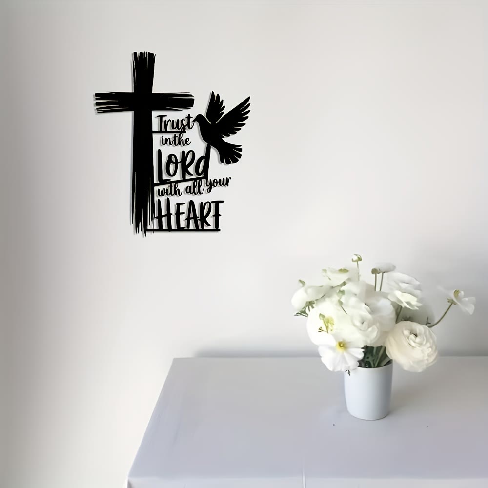 Christianartworkshop Decorazione da parete con croce e colomba in metallo nero con fiducia nella Scrittura del Signore - image 2