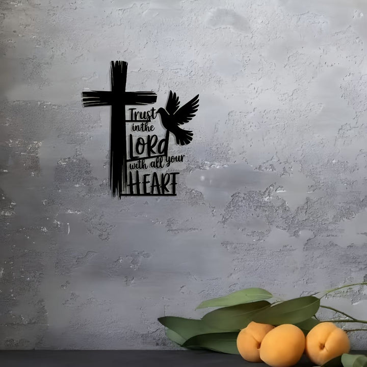 Christianartworkshop Decorazione da parete con croce e colomba in metallo nero con fiducia nella Scrittura del Signore - image 5