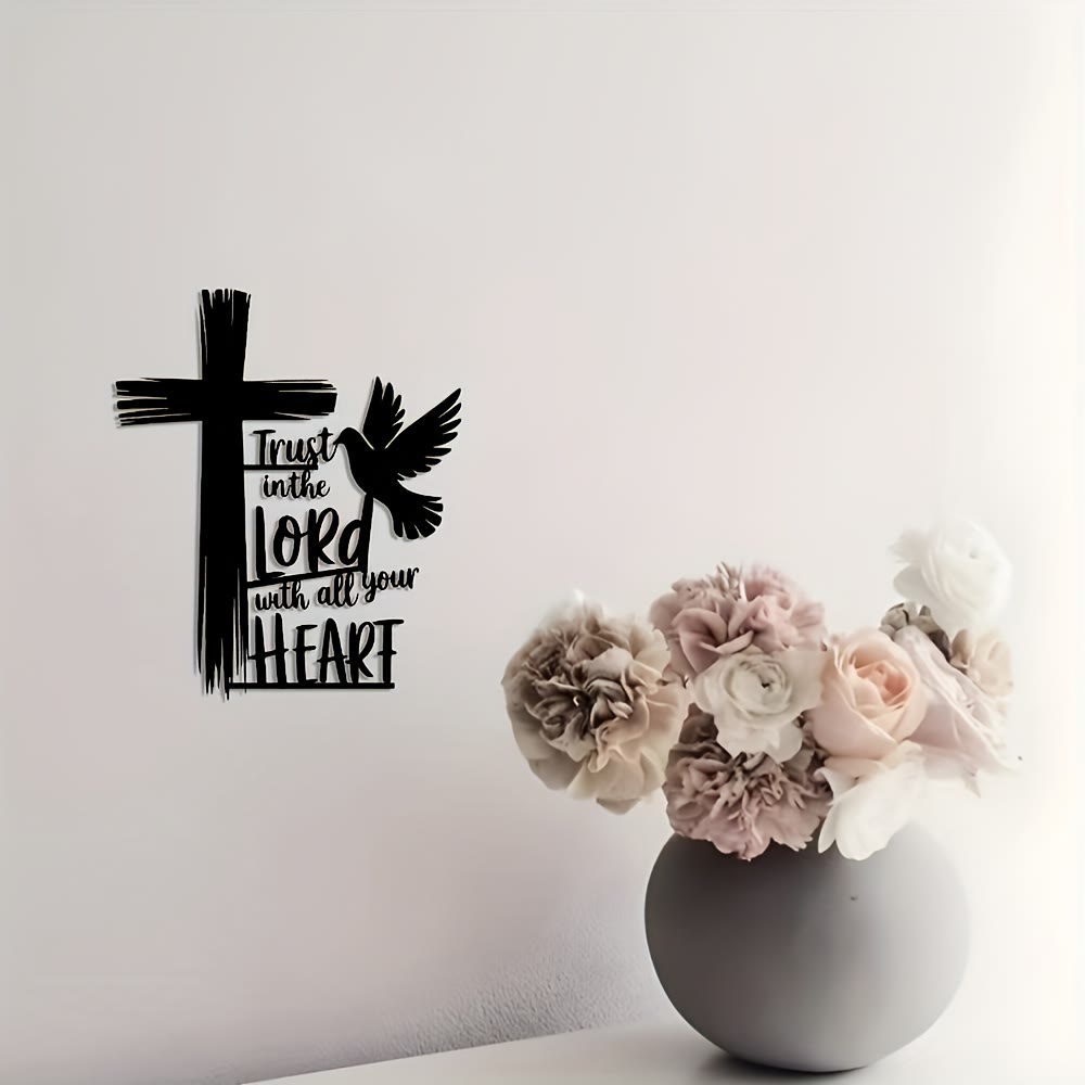 Christianartworkshop Decorazione da parete con croce e colomba in metallo nero con fiducia nella Scrittura del Signore - image 3