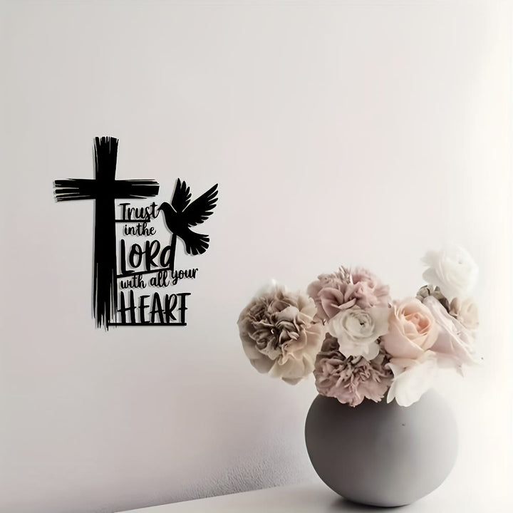 Christianartworkshop Decorazione da parete con croce e colomba in metallo nero con fiducia nella Scrittura del Signore - image 3