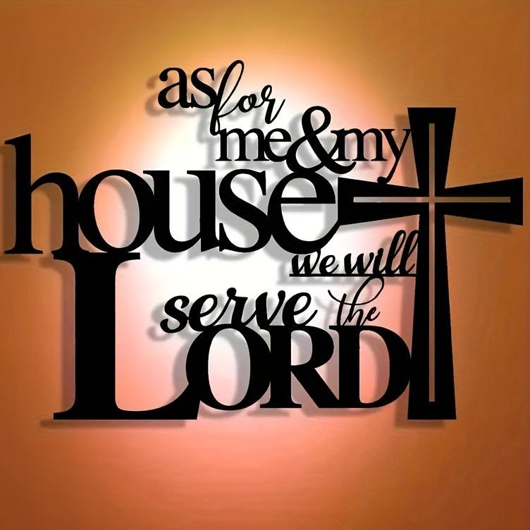 Christianartworkshop Faith - Decorazione murale in metallo nero riempito: Croce e versetto "Come per me e la mia casa" - Nero - 15,75''*10,89''/40*27,66 cm - image 0