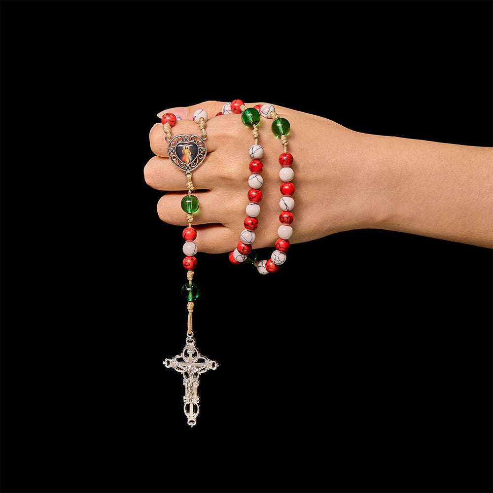 Christianartworkshop Regalo di Natale: Rosario di Natale con perline color bastoncino di zucchero con Divina Misericordia e la Madonna: Celebra la Natività - image 1