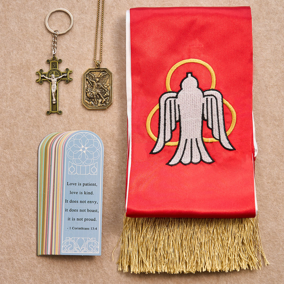 Christianartworkshop Set di benedizione di San Michele Guardiano e Grazia per preghiera e riflessione tascabile - Collana retrò dorata - image 9